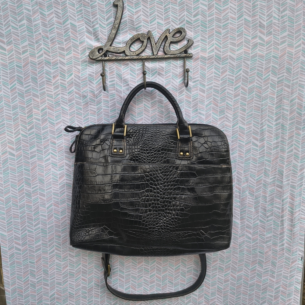 Worthington Black Croc-Embossed Faux Leather Laptop Bag Vintage